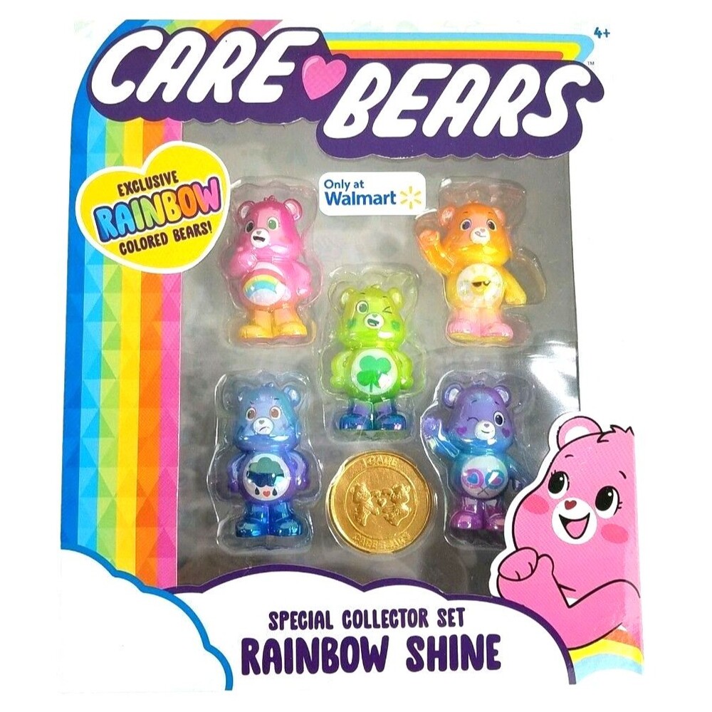 Care Bears Rainbow Shine Collector Set 5 Figures With Collectors Coin New Rare
